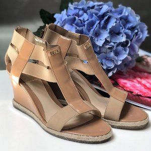 Fendi Carioca Beige Nude Patent Wedge Sandals